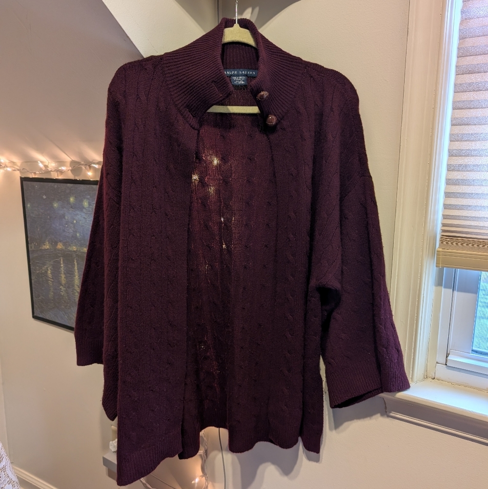 Vintage Burgundy Wine Wool Cashmere Ralph Lauren Blue Label Sweater Cardigan